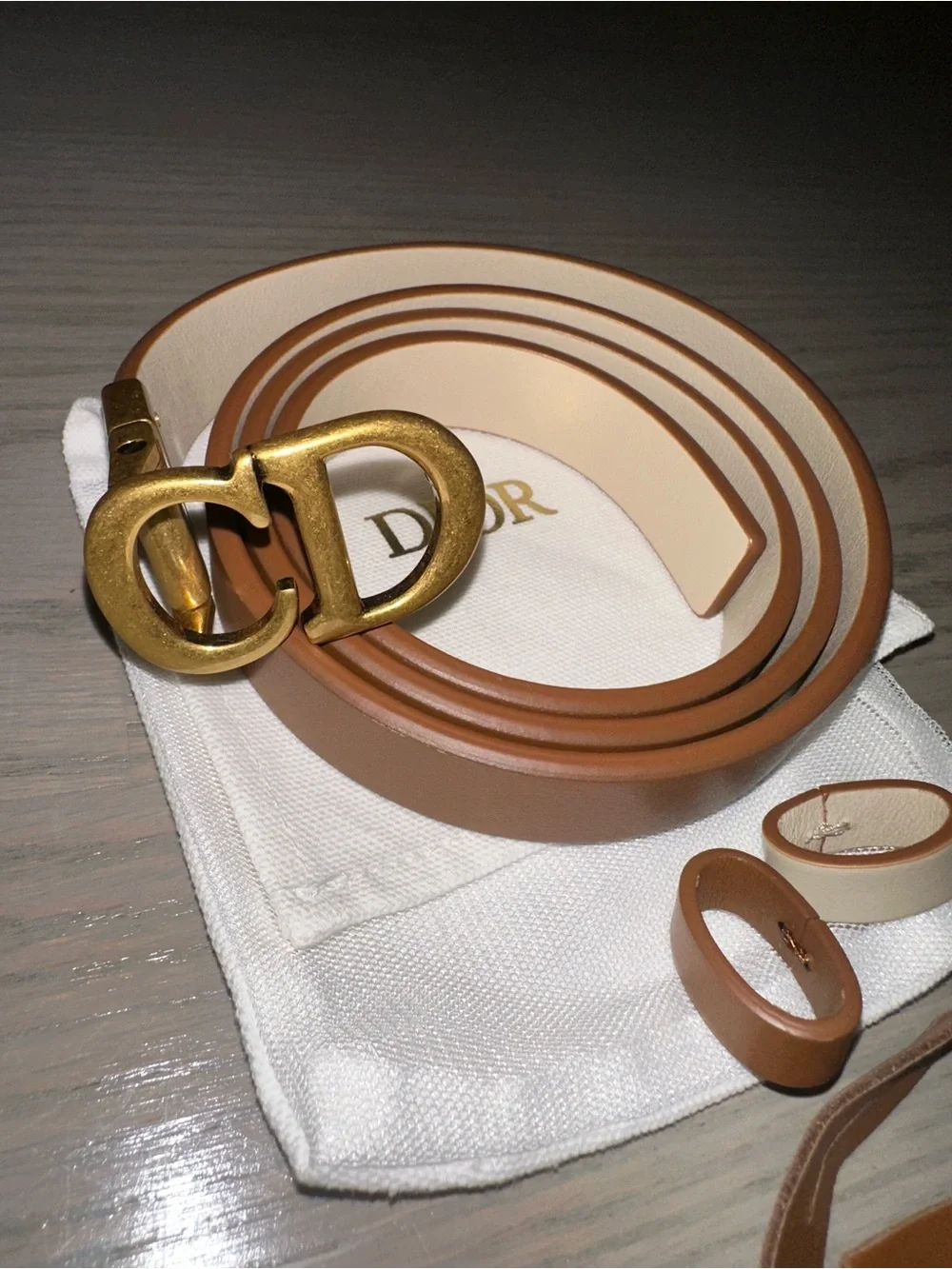 Dior Brown and Cream Leather Belt with Gold CD Buckle